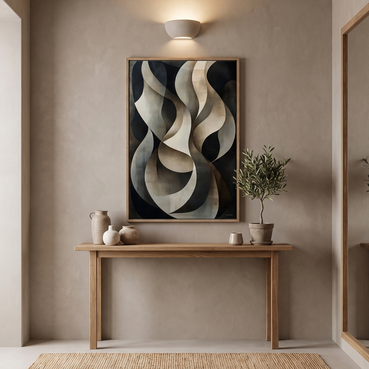 Abstract Framed Canvas Wall Art – Woven Shadow