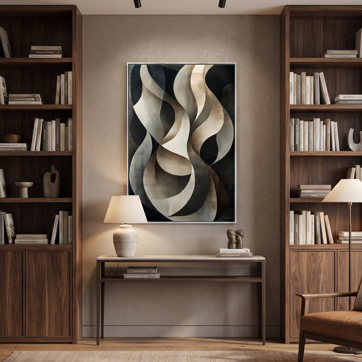 Abstract Framed Canvas Wall Art – Woven Shadow