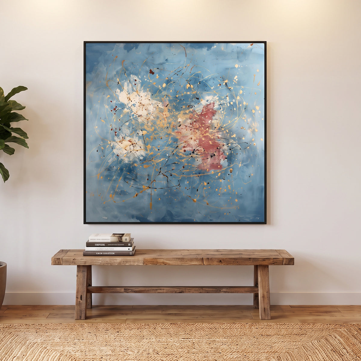 Abstract Framed Canvas Wall Art – Golden Spark
