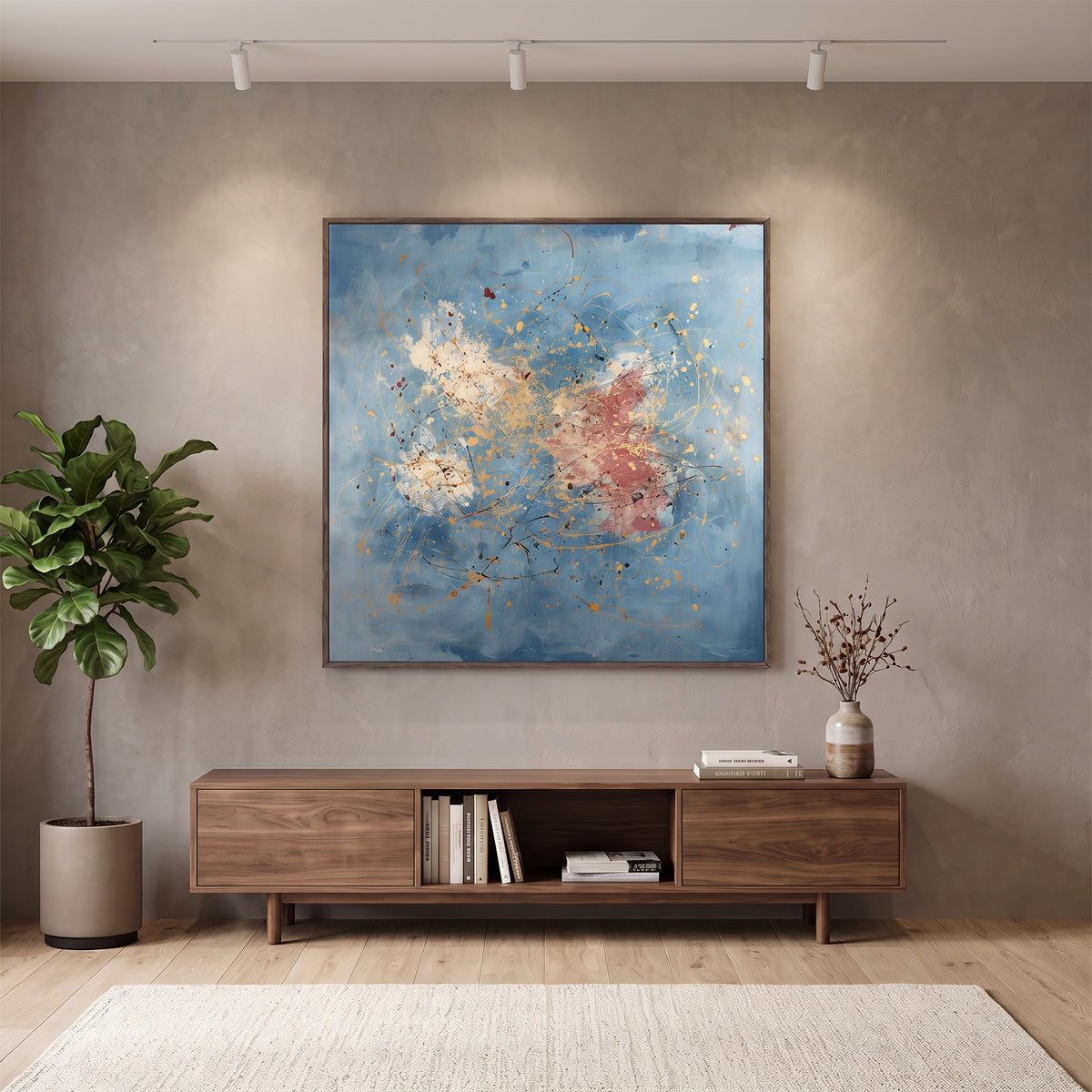 Abstract Framed Canvas Wall Art – Golden Spark