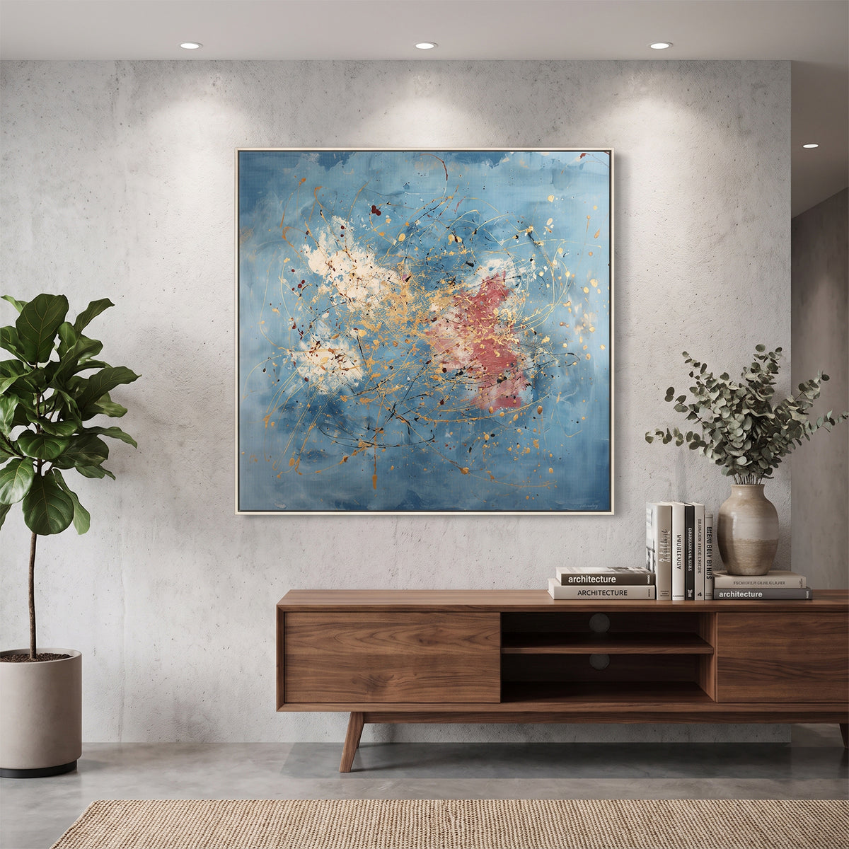 Abstract Framed Canvas Wall Art – Golden Spark
