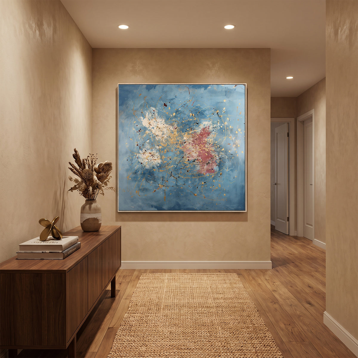 Abstract Framed Canvas Wall Art – Golden Spark