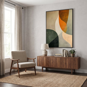 Abstract Framed Canvas Wall Art – Forest & Clay