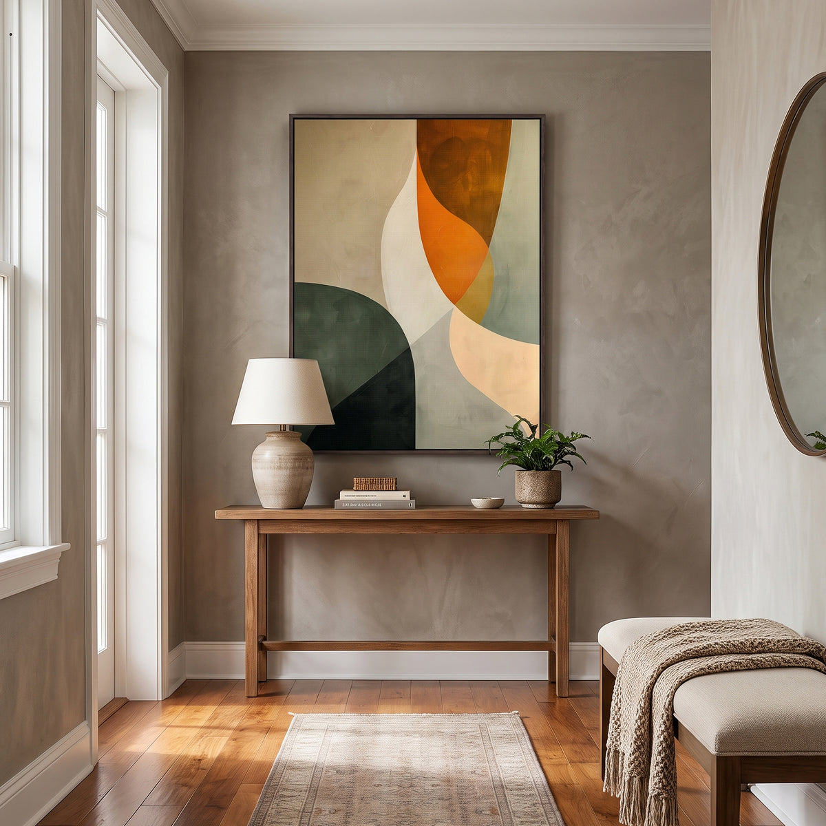 Abstract Framed Canvas Wall Art – Forest & Clay