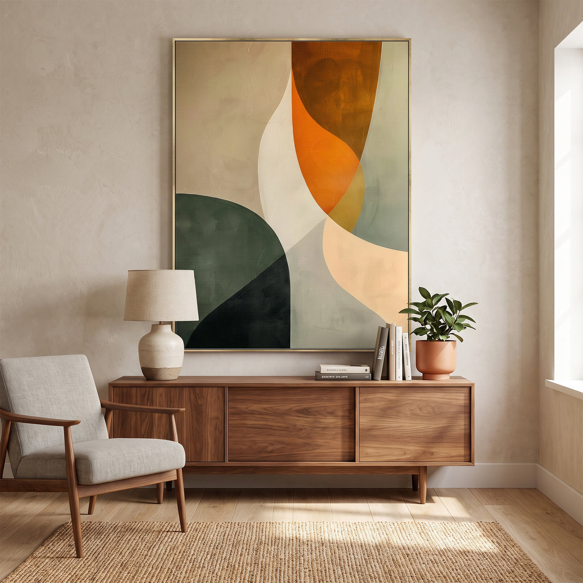 Abstract Framed Canvas Wall Art – Forest & Clay