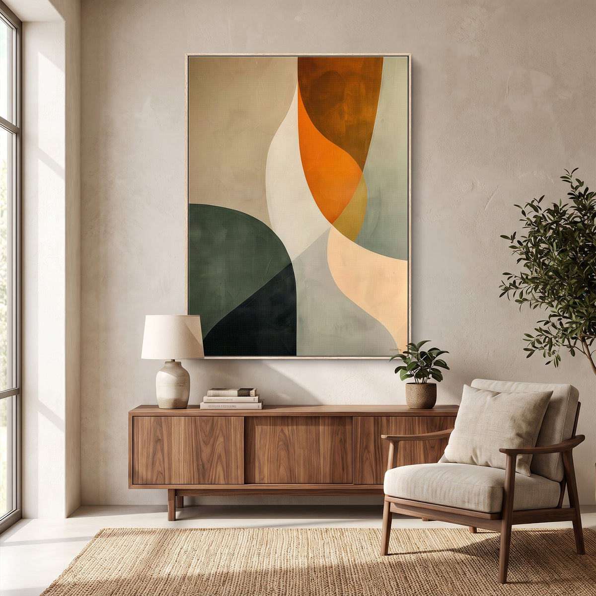 Abstract Framed Canvas Wall Art – Forest & Clay