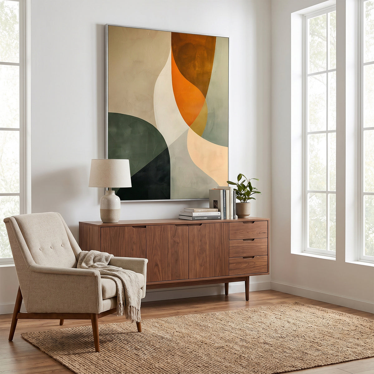 Abstract Framed Canvas Wall Art – Forest & Clay