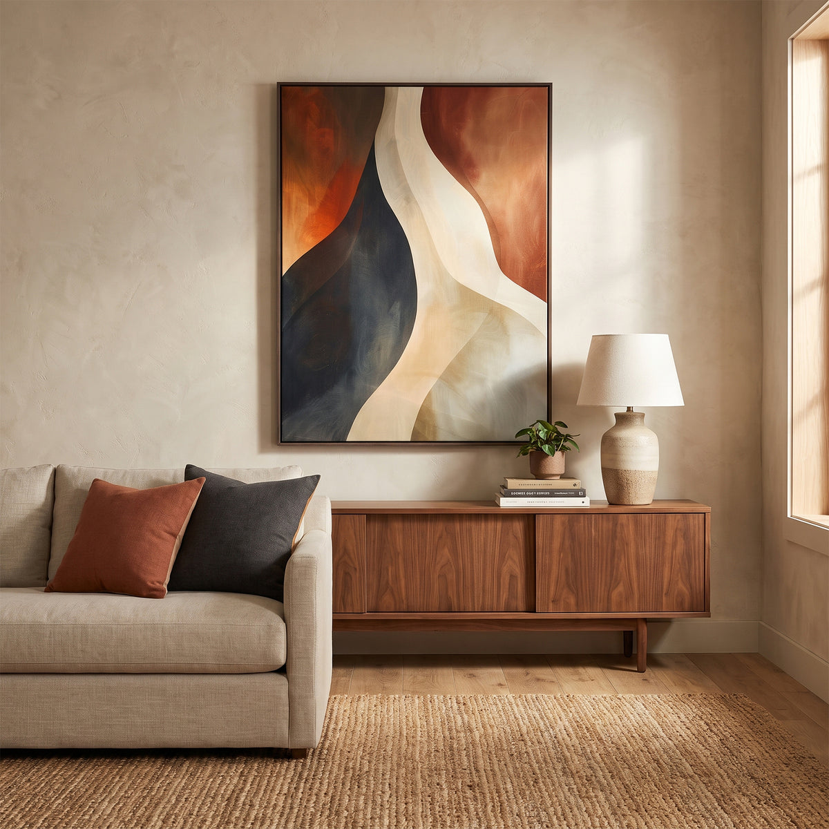 Abstract Framed Canvas Wall Art – Rust Divide
