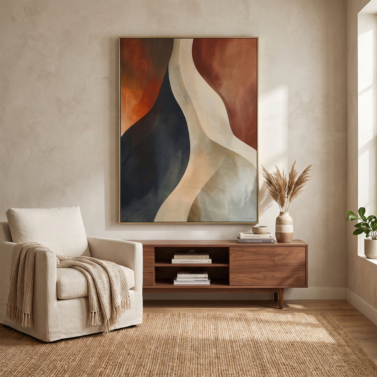 Abstract Framed Canvas Wall Art – Rust Divide