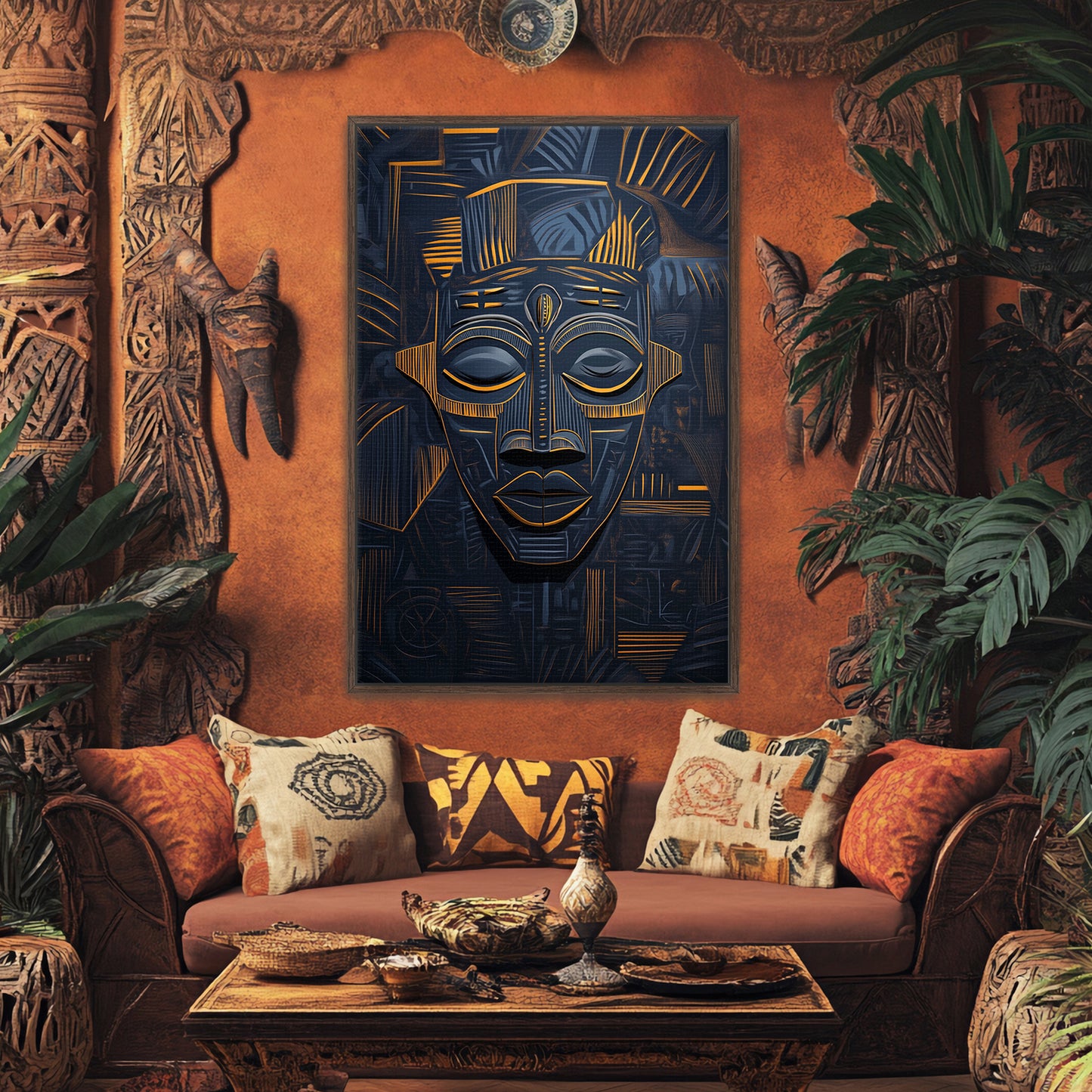 African Abstract Art Framed Canvas Print - "Echoes of Ancestry"