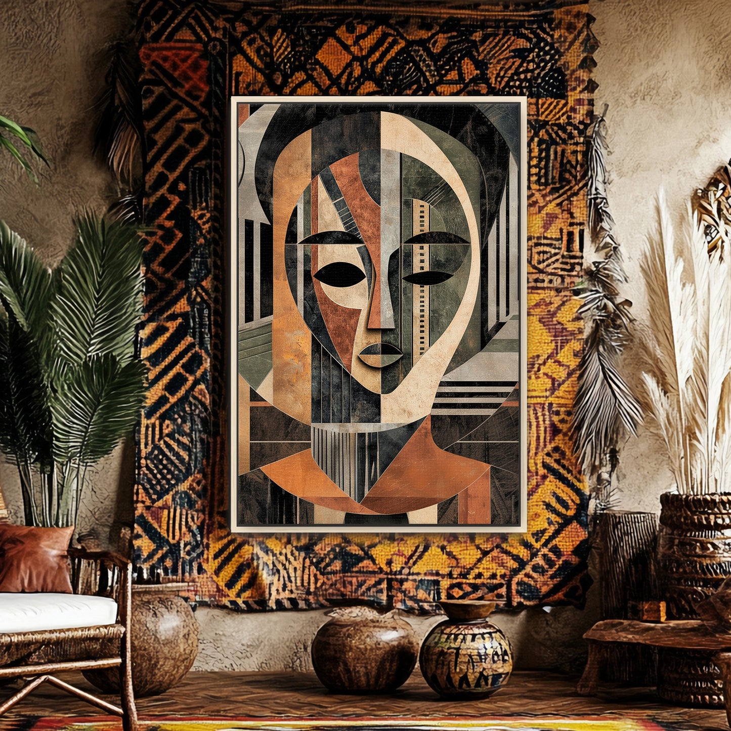 Abstract Face Framed Canvas Wall Art – "Faces of Heritage"