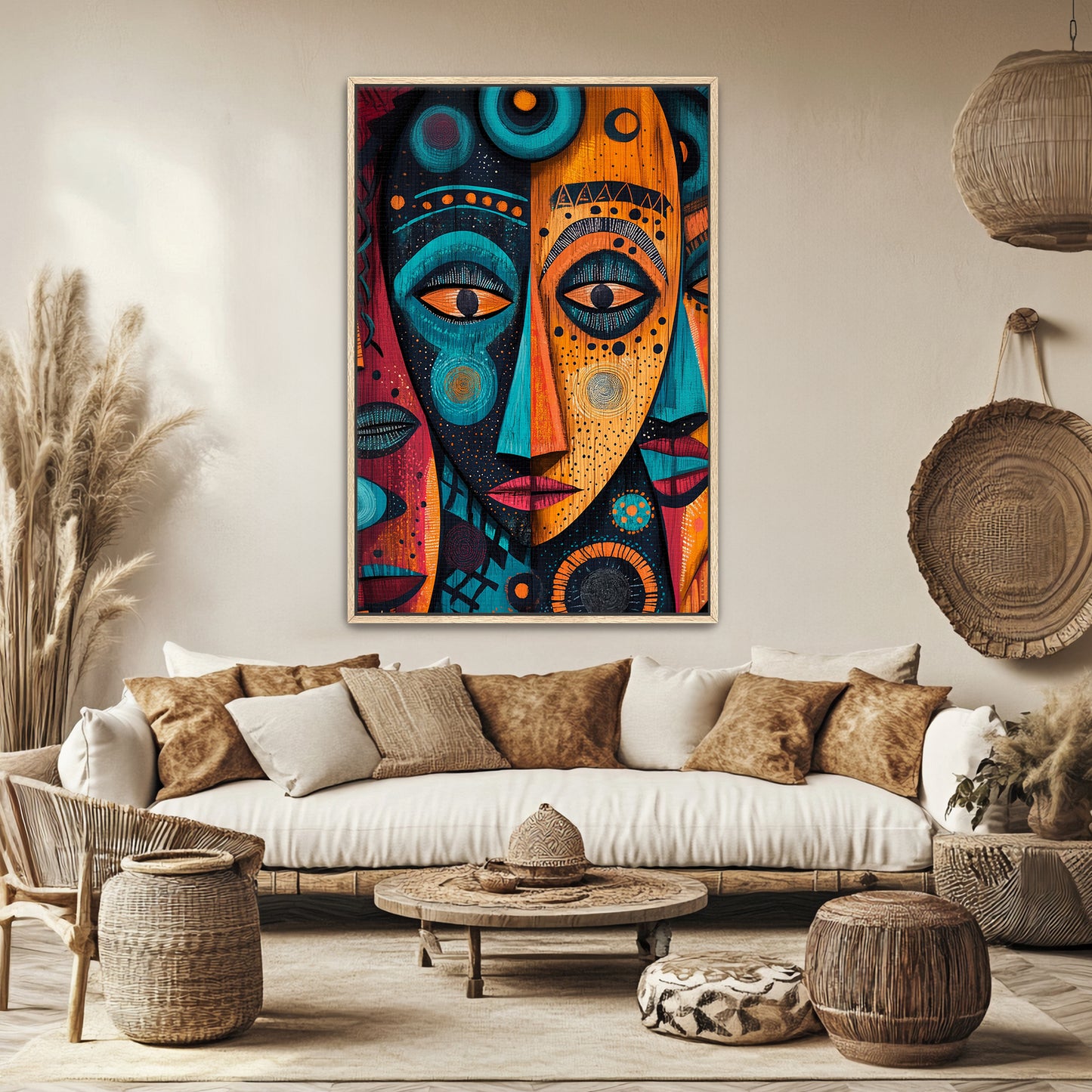 African Inspired Framed Canvas Wall Art – Echoes of the Ancestors
