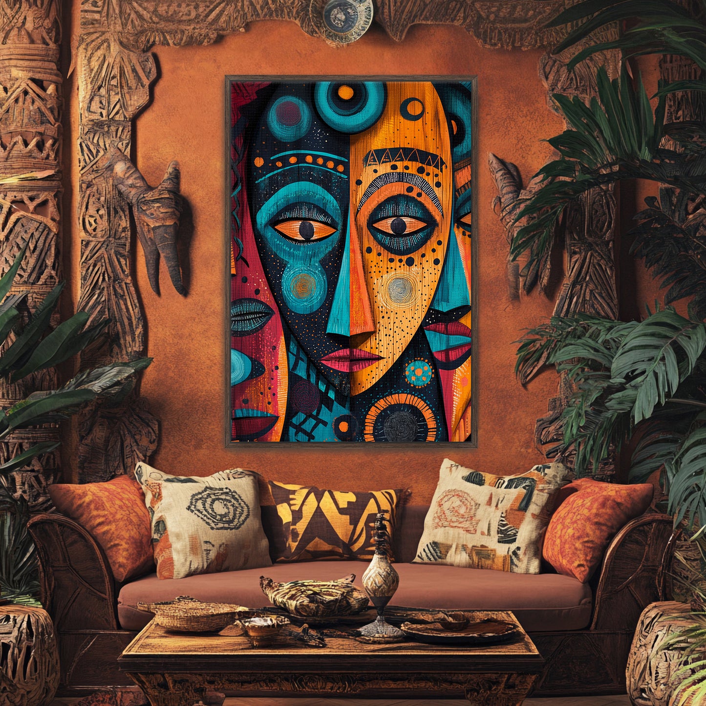 African Inspired Framed Canvas Wall Art – Echoes of the Ancestors