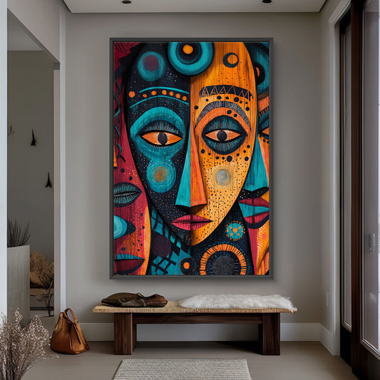 African Inspired Framed Canvas Wall Art – Echoes of the Ancestors