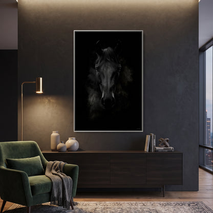Horse Framed Canvas Wall Art – Dark Majesty
