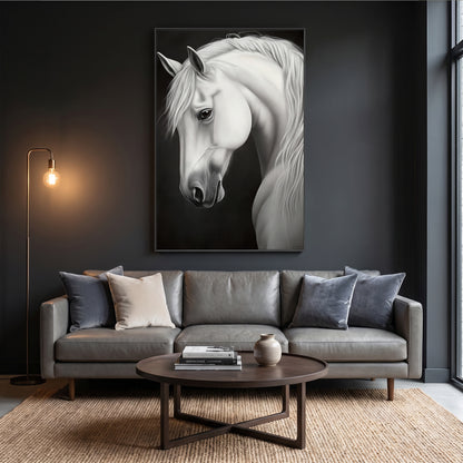 Horse Framed Canvas Wall Art – White Stallion