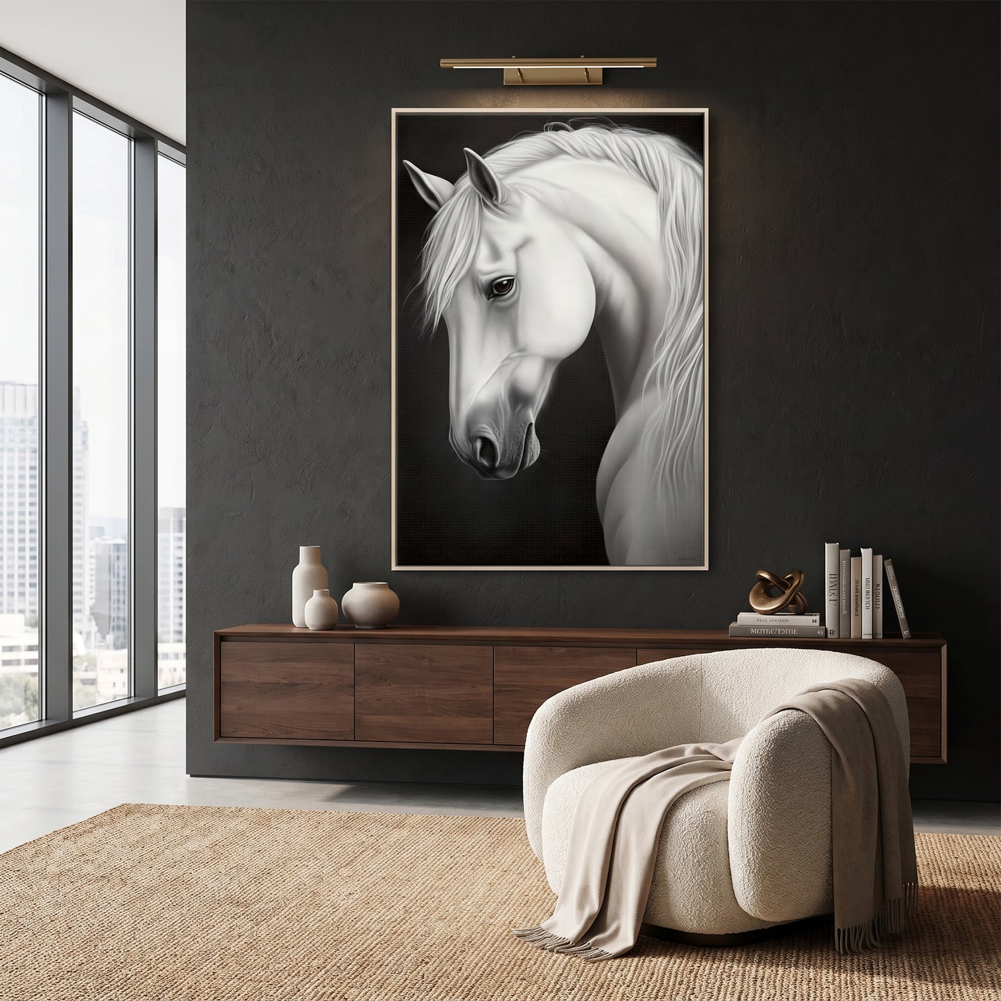 Horse Framed Canvas Wall Art – White Stallion