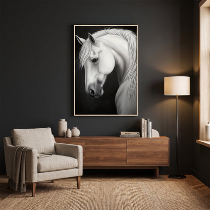 Horse Framed Canvas Wall Art – White Stallion
