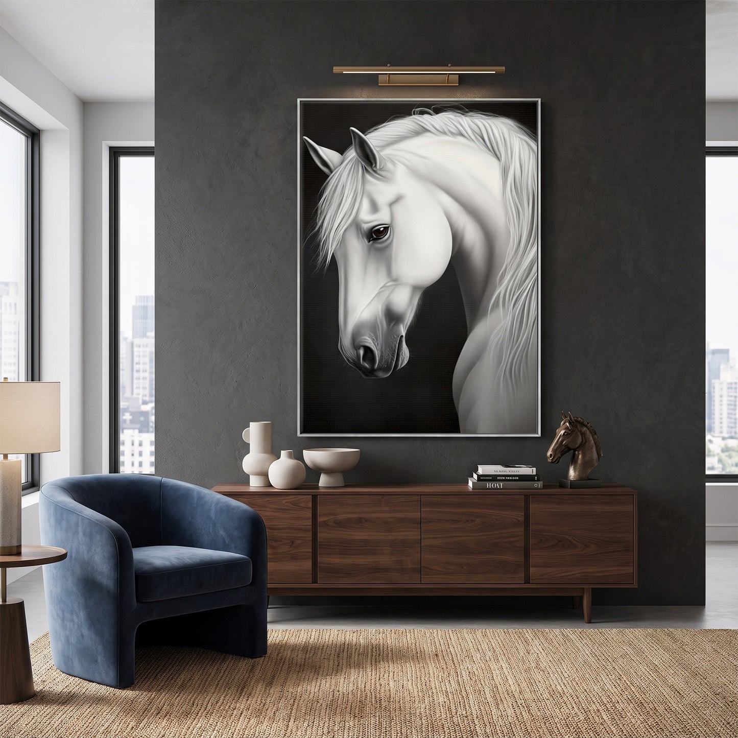 Horse Framed Canvas Wall Art – White Stallion