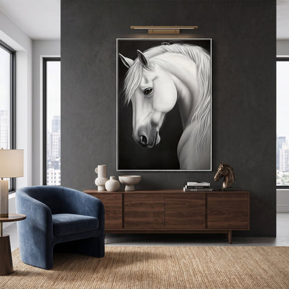 Horse Framed Canvas Wall Art – White Stallion
