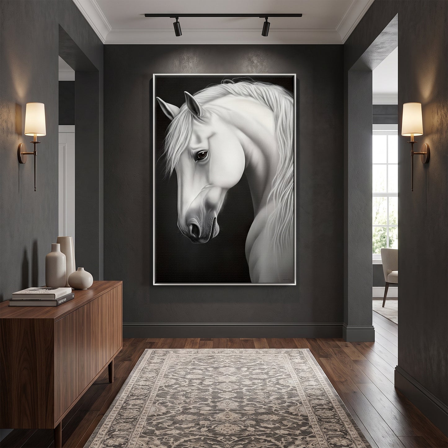 Horse Framed Canvas Wall Art – White Stallion