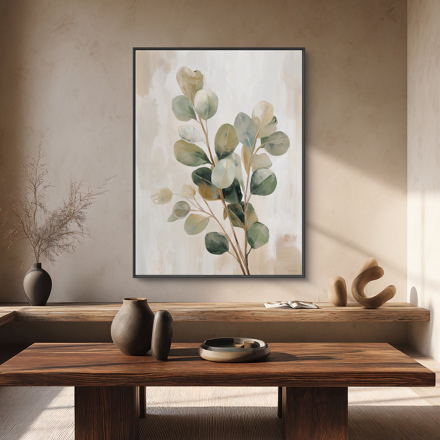 Botanical Framed Canvas Wall Art – Soft Eucalyptus