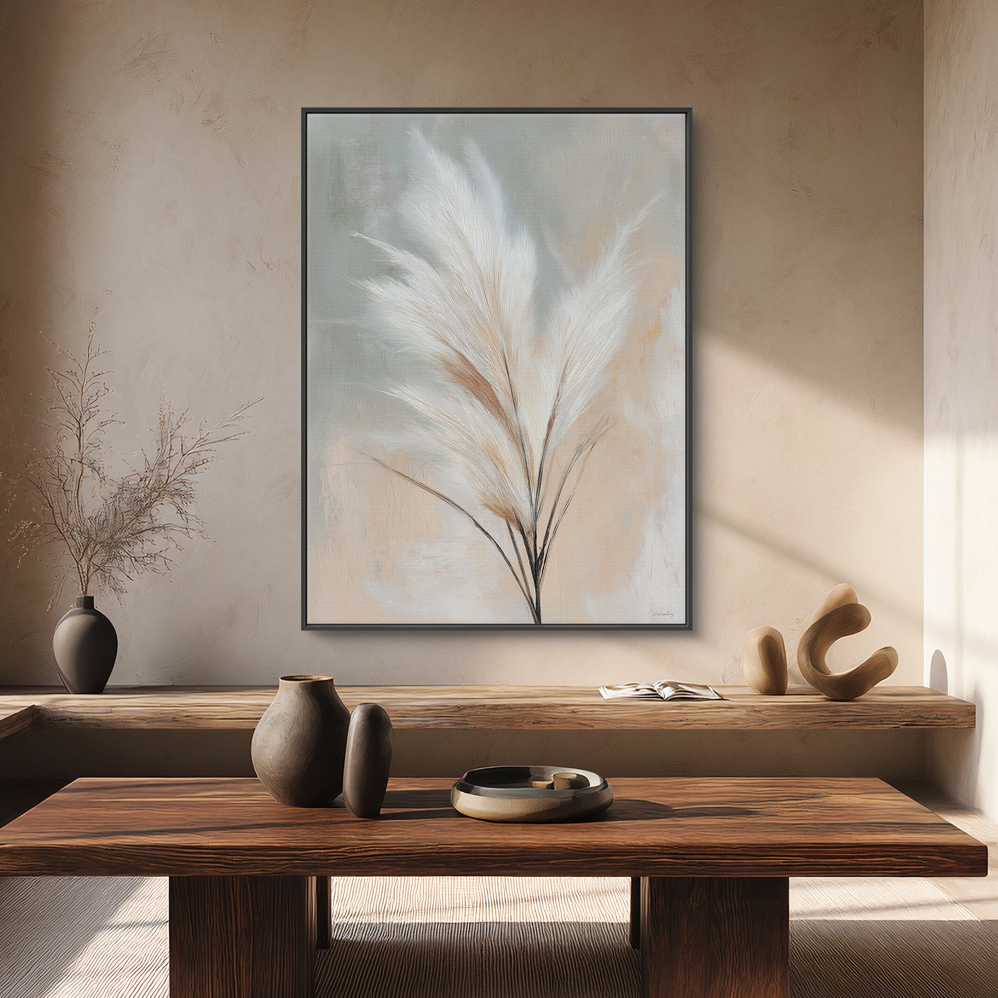 Botanical Framed Canvas Wall Art – Whispering Pampas