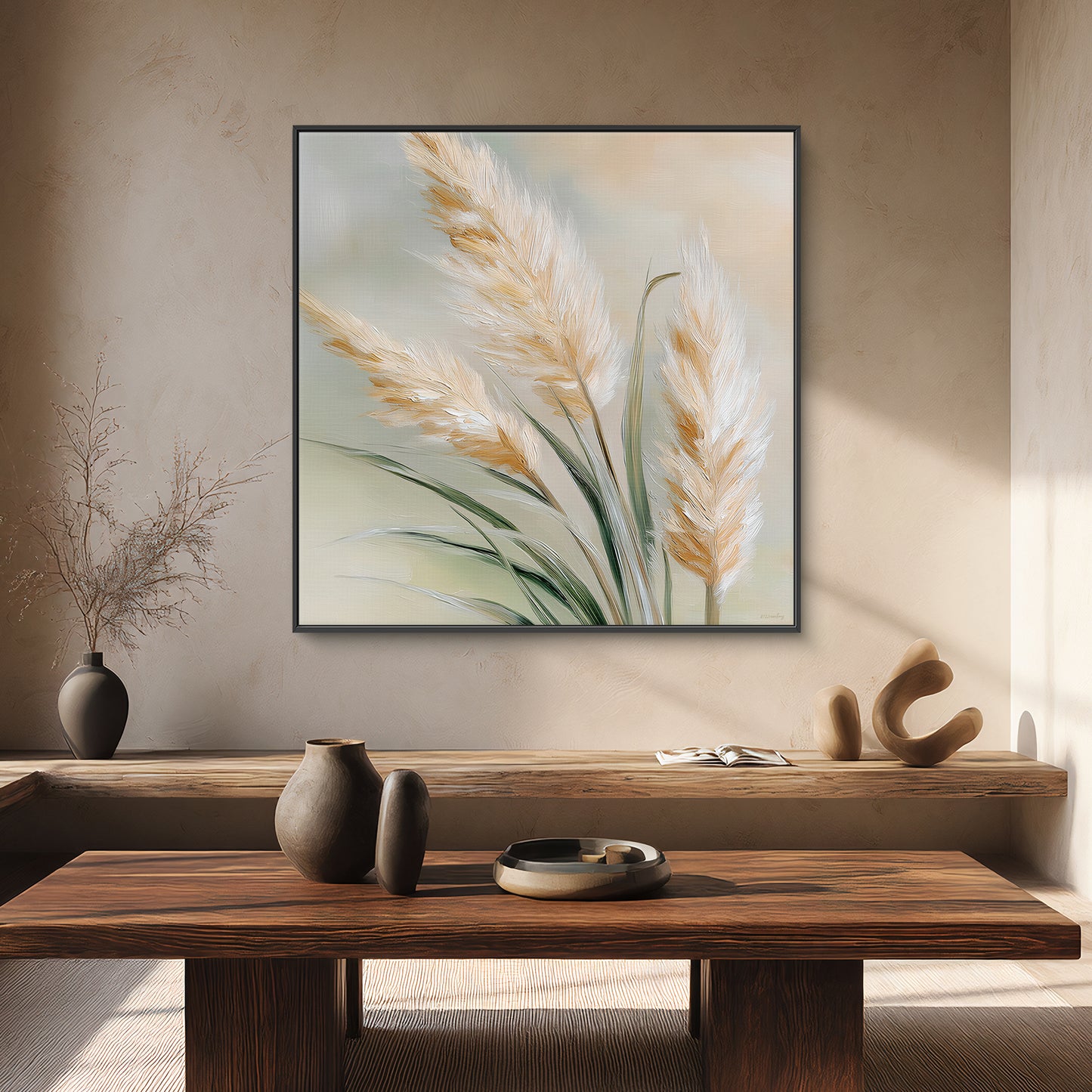 Botanical Framed Canvas Wall Art – Sunlit Stems