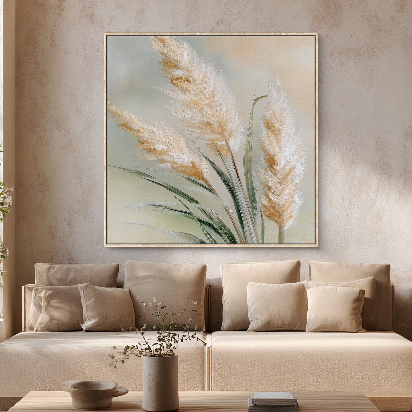Botanical Framed Canvas Wall Art – Sunlit Stems