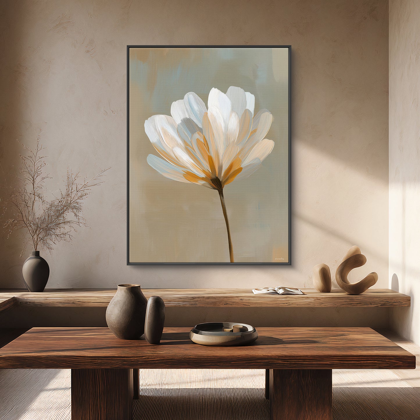 Floral Framed Canvas Wall Art – Quiet Bloom