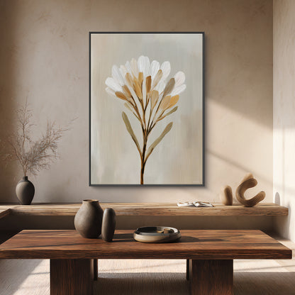 Minimalist Floral Framed Canvas Wall Art – Golden Whisper