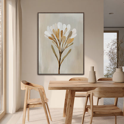 Minimalist Floral Framed Canvas Wall Art – Golden Whisper