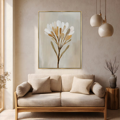 Minimalist Floral Framed Canvas Wall Art – Golden Whisper