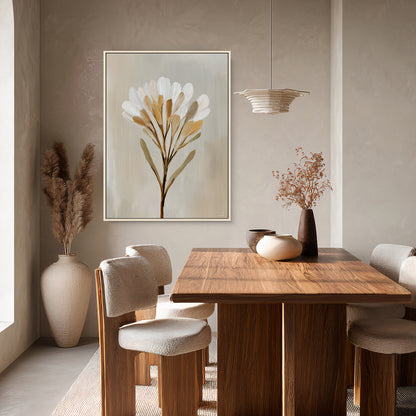 Minimalist Floral Framed Canvas Wall Art – Golden Whisper