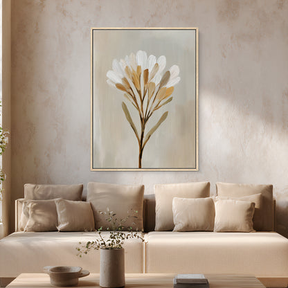 Minimalist Floral Framed Canvas Wall Art – Golden Whisper