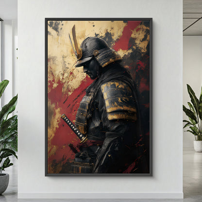 Asian Inspired Samurai Warrior Framed Canvas Print - "Warrior's Reverie"