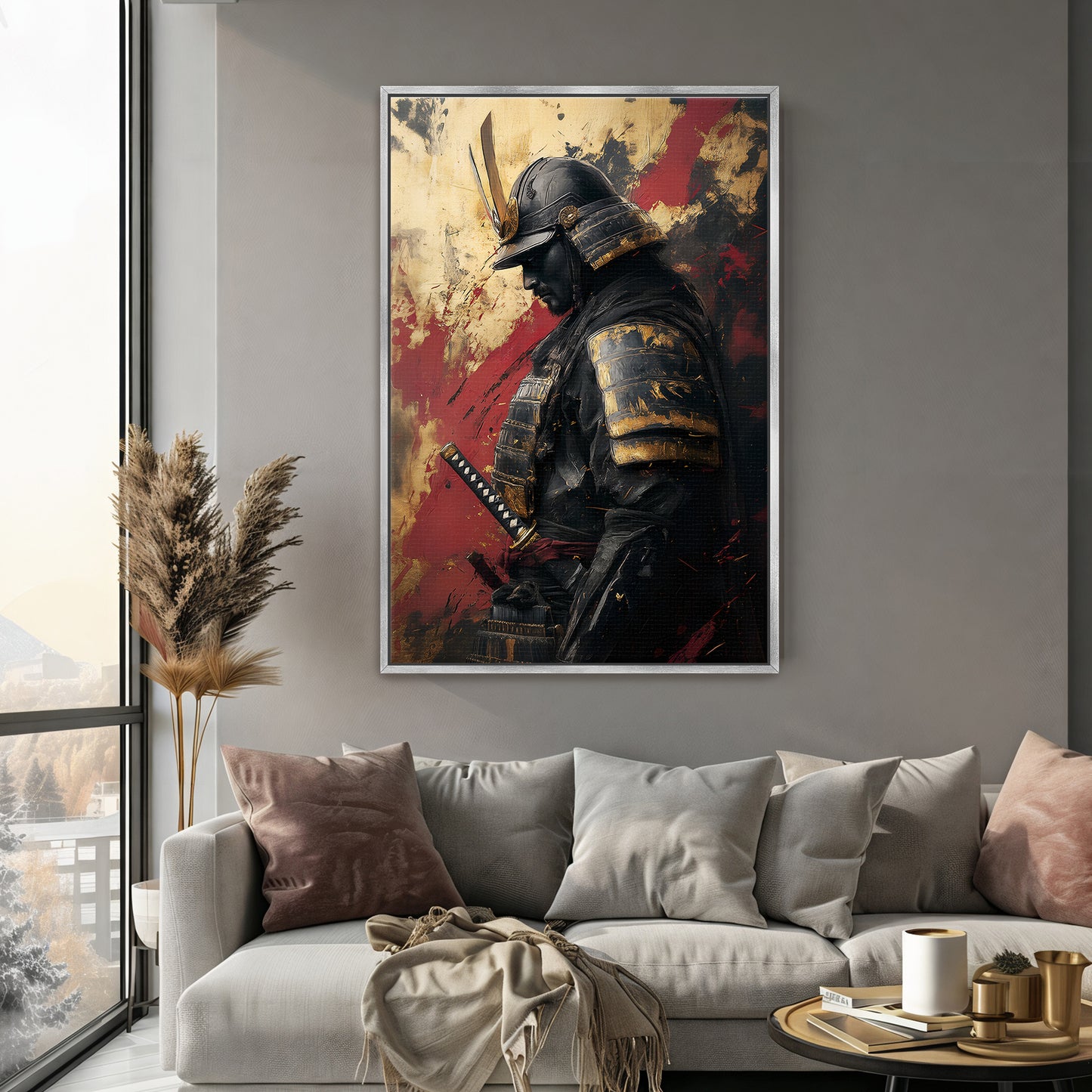 Asian Inspired Samurai Warrior Framed Canvas Print - "Warrior's Reverie"