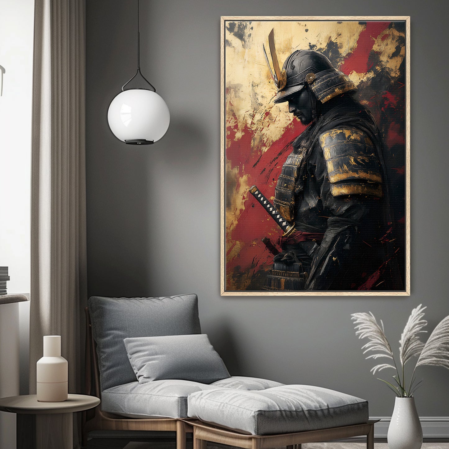 Asian Inspired Samurai Warrior Framed Canvas Print - "Warrior's Reverie"