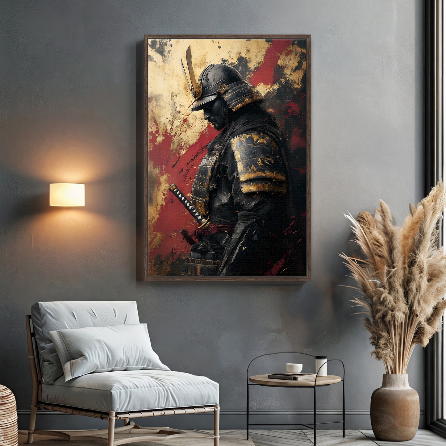 Asian Inspired Samurai Warrior Framed Canvas Print - "Warrior's Reverie"