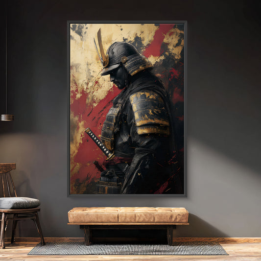 Asian Inspired Samurai Warrior Framed Canvas Print - "Warrior's Reverie"