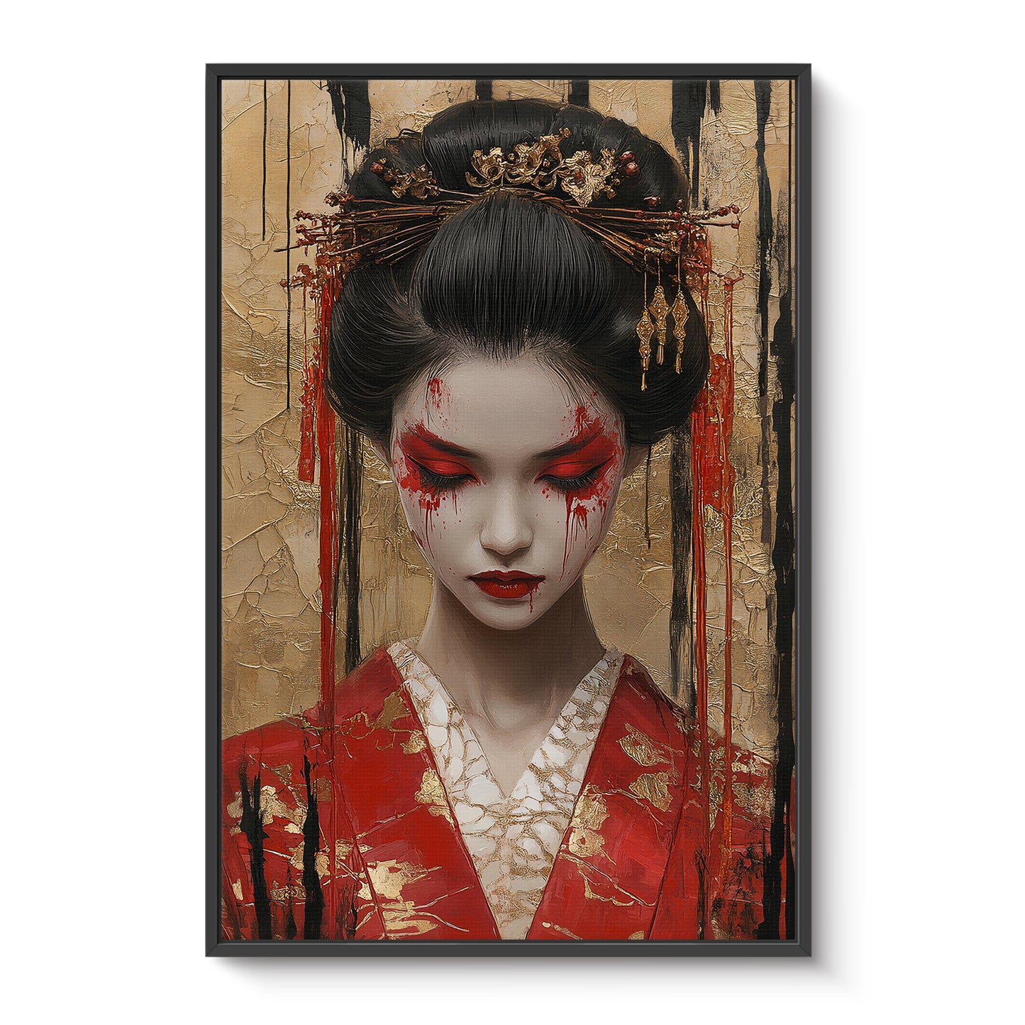 Asian Inspired Framed Canvas Print - "Painted Geisha"