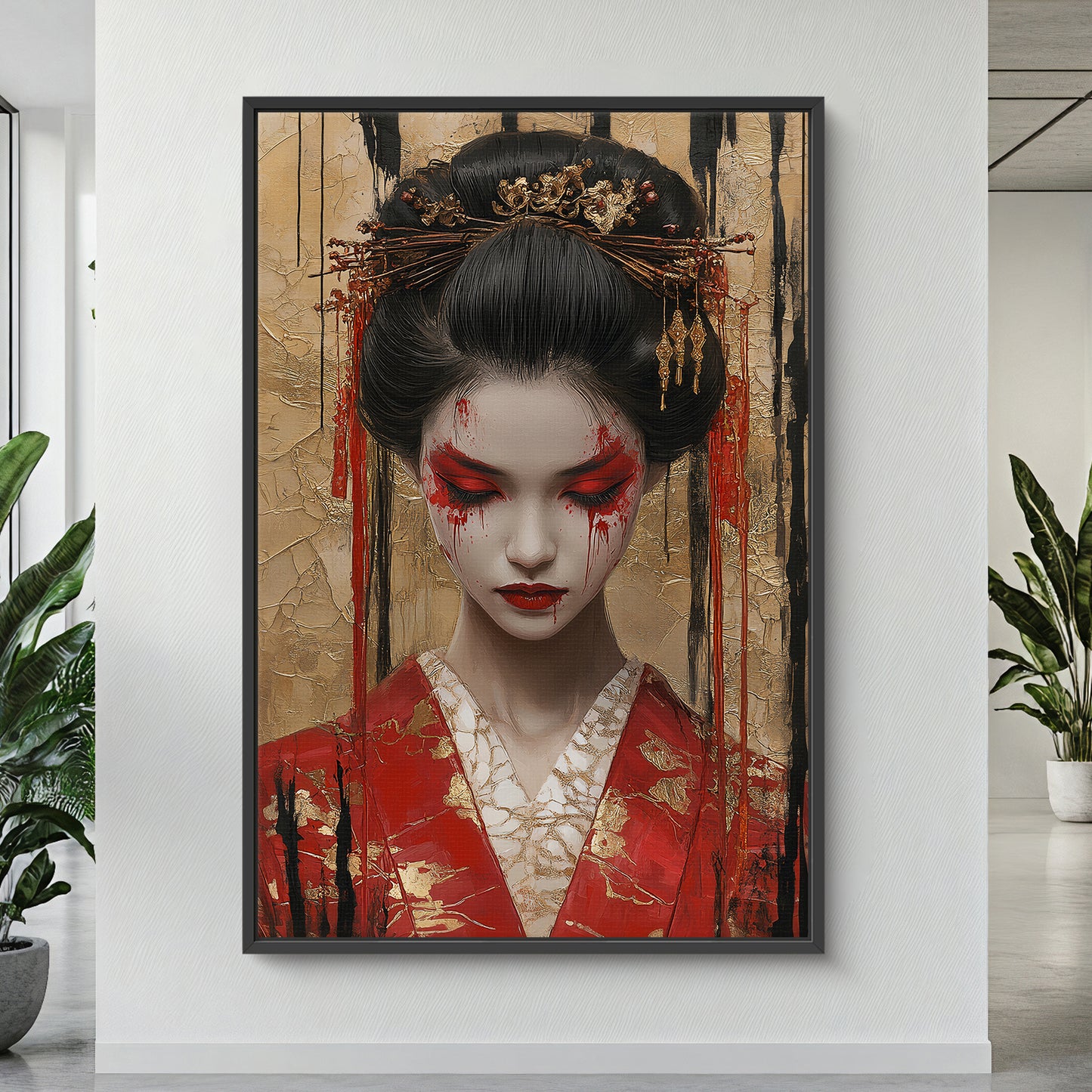 Asian Inspired Framed Canvas Print - "Painted Geisha"