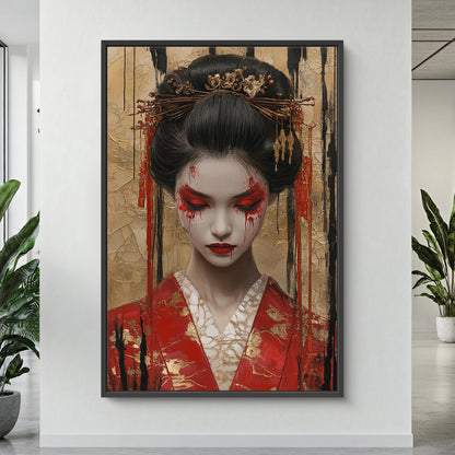 Asian Inspired Framed Canvas Print - "Painted Geisha"
