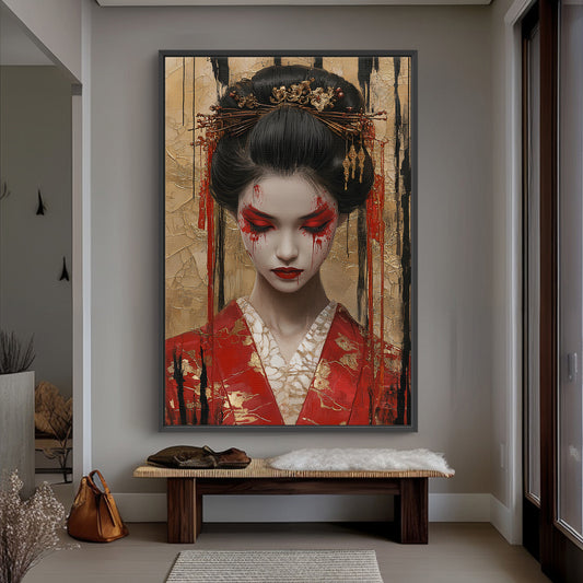 Asian Inspired Framed Canvas Print - "Painted Geisha"