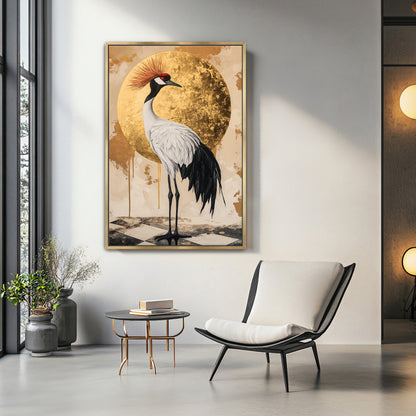 Asian Inspired Framed Canvas Print - "Celestial Crane"