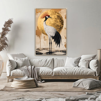 Asian Inspired Framed Canvas Print - "Celestial Crane"
