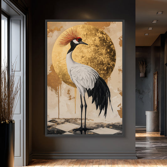 Asian Inspired Framed Canvas Print - "Celestial Crane"