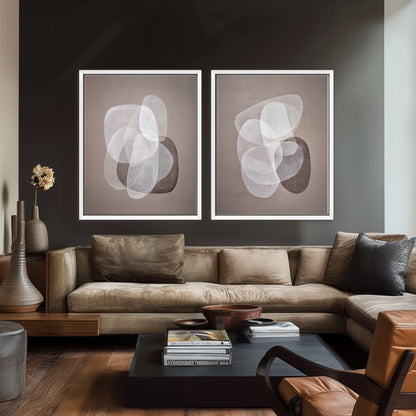 Abstract Neutral Wall Art 2 Piece Set Framed Canvas Print – Soft Interplay