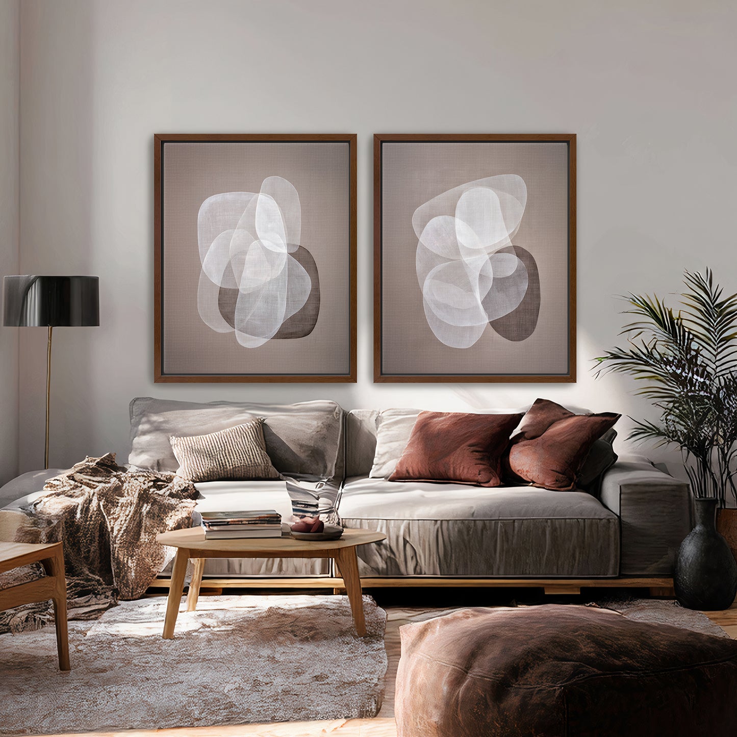 Abstract Neutral Wall Art 2 Piece Set Framed Canvas Print – Soft Interplay