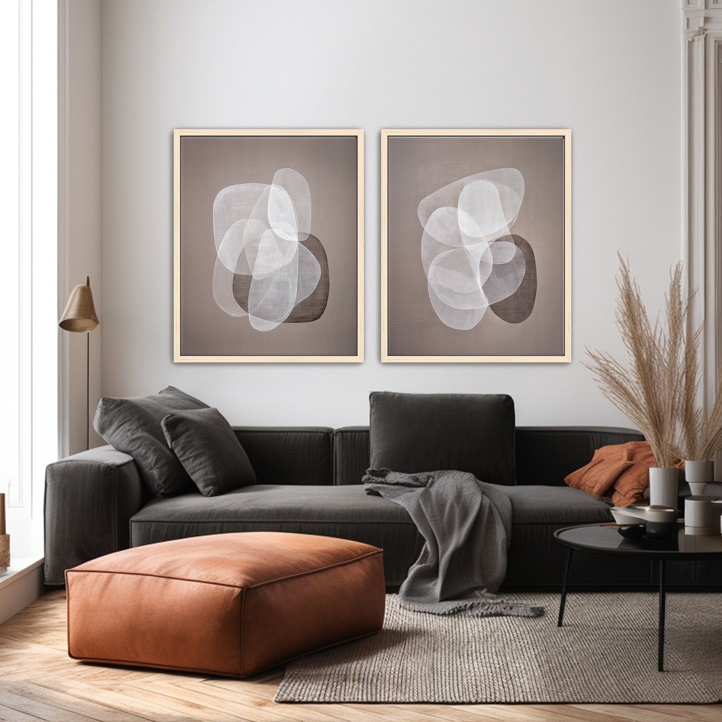 Abstract Neutral Wall Art 2 Piece Set Framed Canvas Print – Soft Interplay